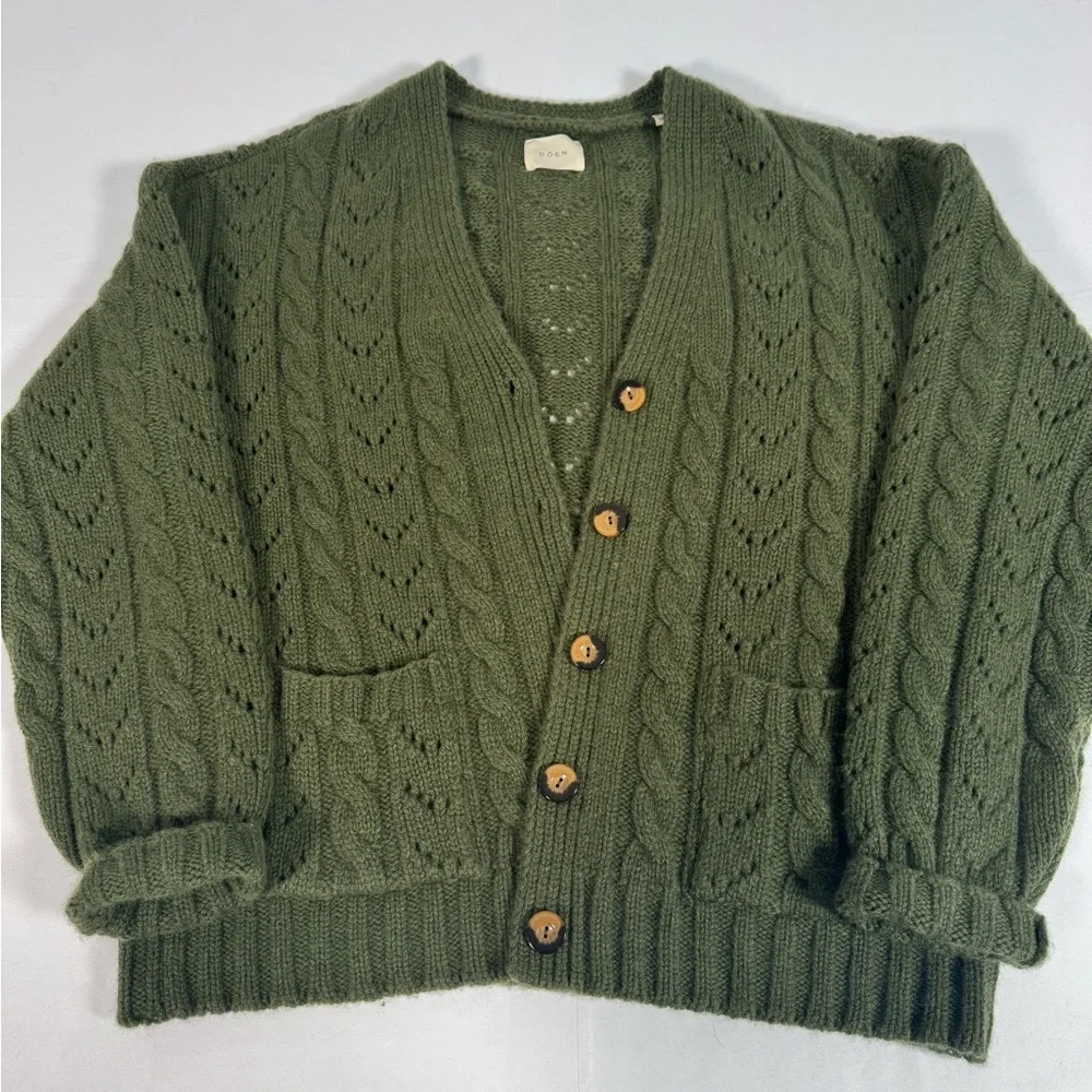 DOEN Green Cable Knit Cardigan. Cashmere & Wool - Picture 1 of 6